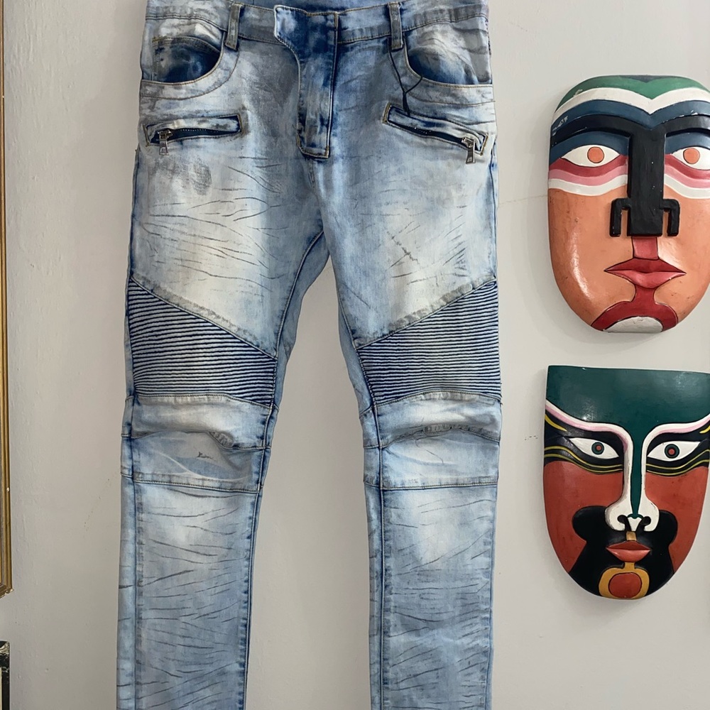 Balmain Distressed Light Wash Jeans